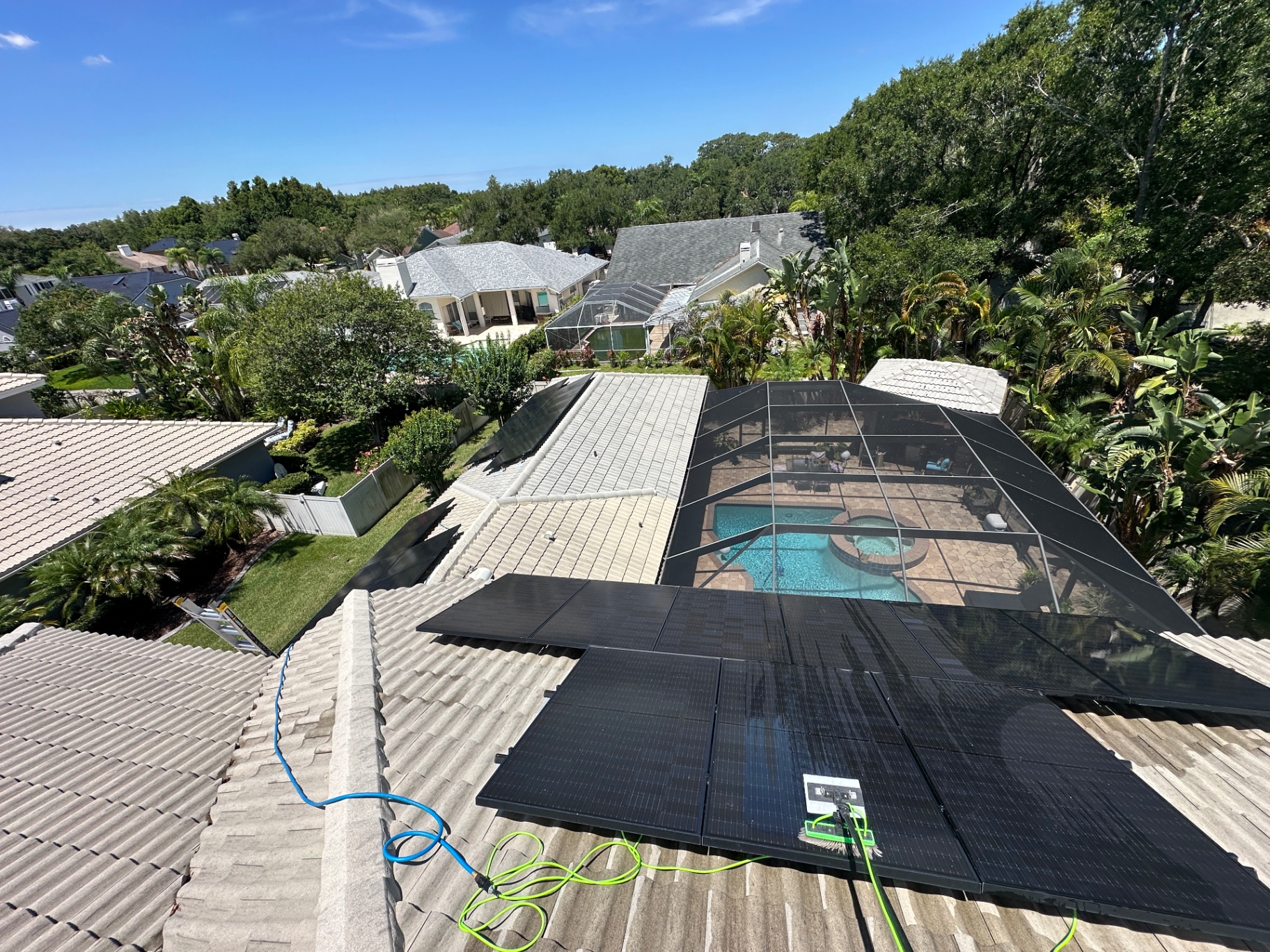 Rooftop solar array — pool cage view